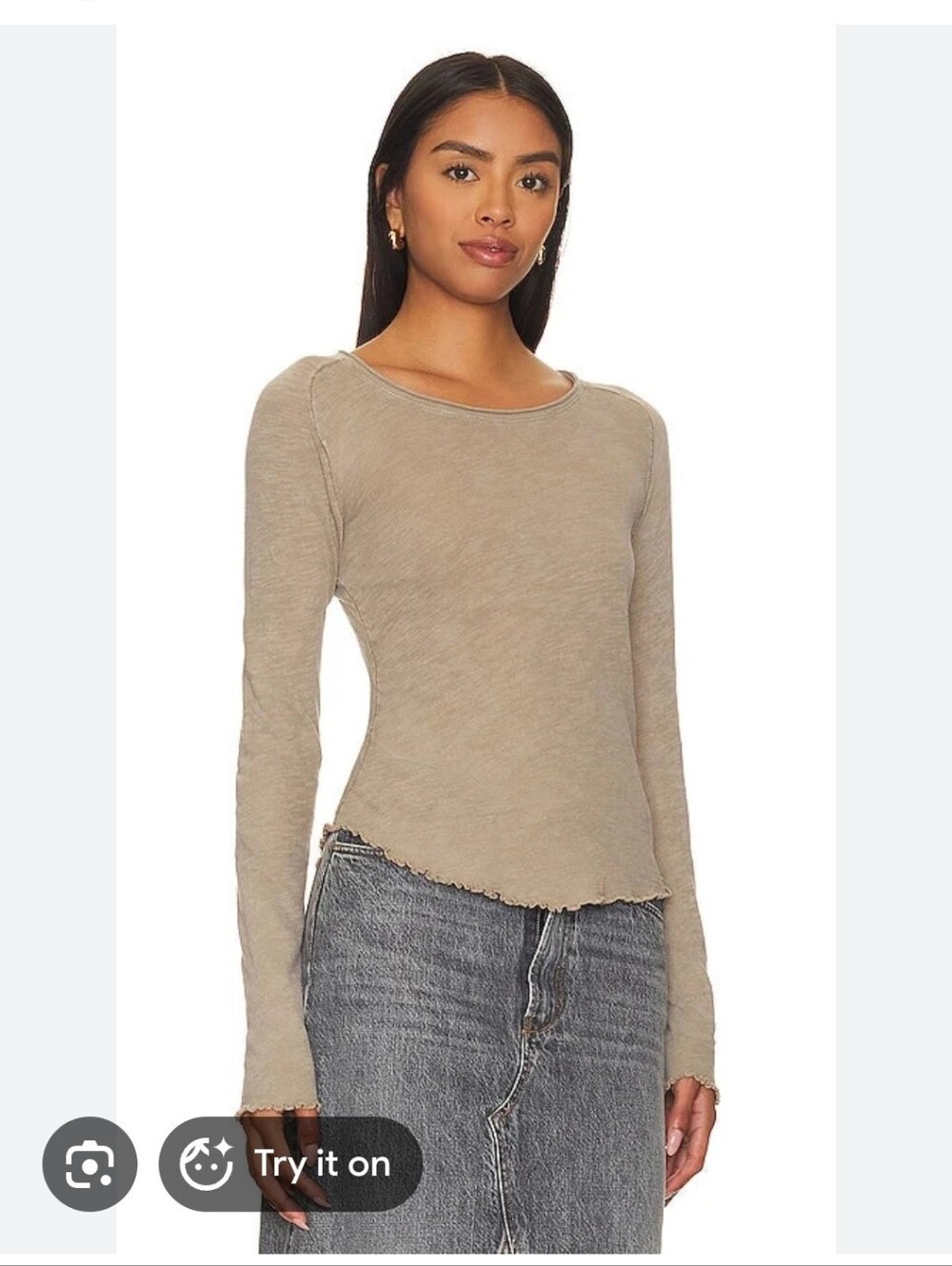 Free People Long Sleeve Slim Tee in Taupe